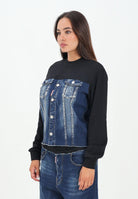 DSQUARED2 Felpa girocollo nera per donna, ragazzi e bambini con busto in denim DQ3007D0AEZ DQ01 DSQUARED2 