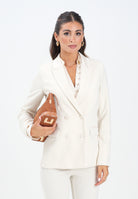 VICOLO Giacca doppiopetto panna da donna con rever in raso TF0307 FU03 VICOLO 