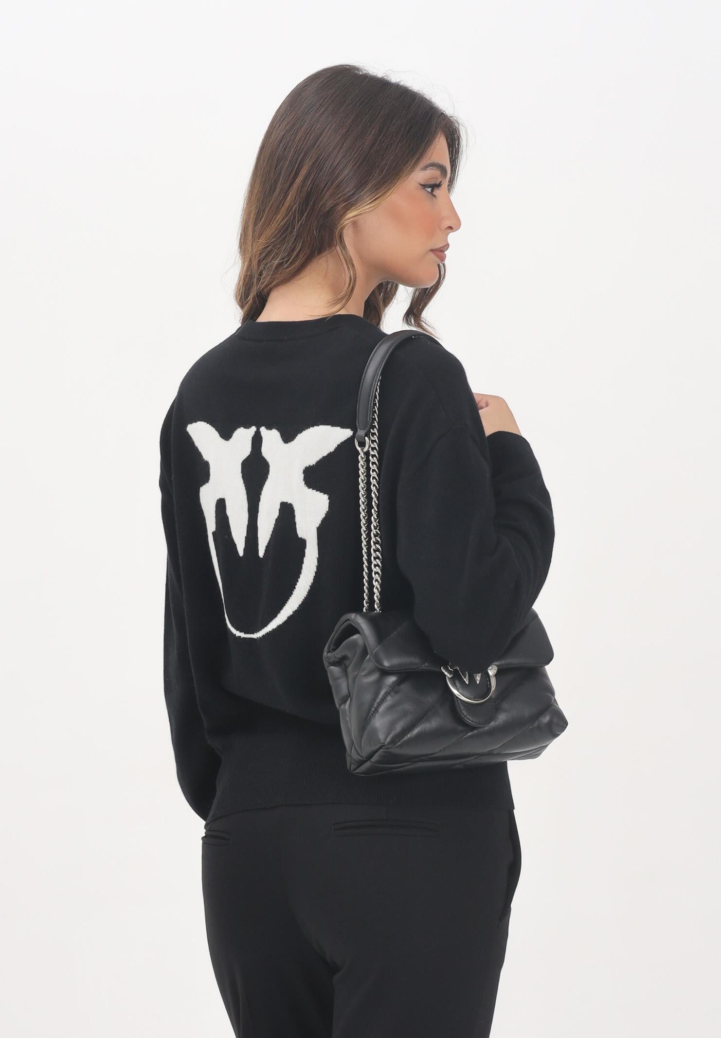 PINKO Maglioncino girocollo nero da donna con maxi logo 105561A2SI ZZ2 PINKO 