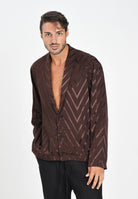 I'M BRIAN Camicia a manica lunga marrone da uomo con motivo a zig-zag CA3425 020 I'M BRIAN 