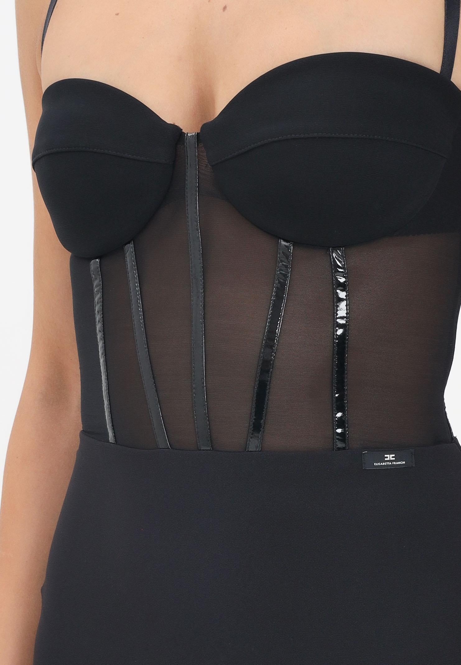 ELISABETTA FRANCHI Abito lungo nero da donna in crêpe leggero e tulle ABR1456E2 110 ELISABETTA FRANCHI 