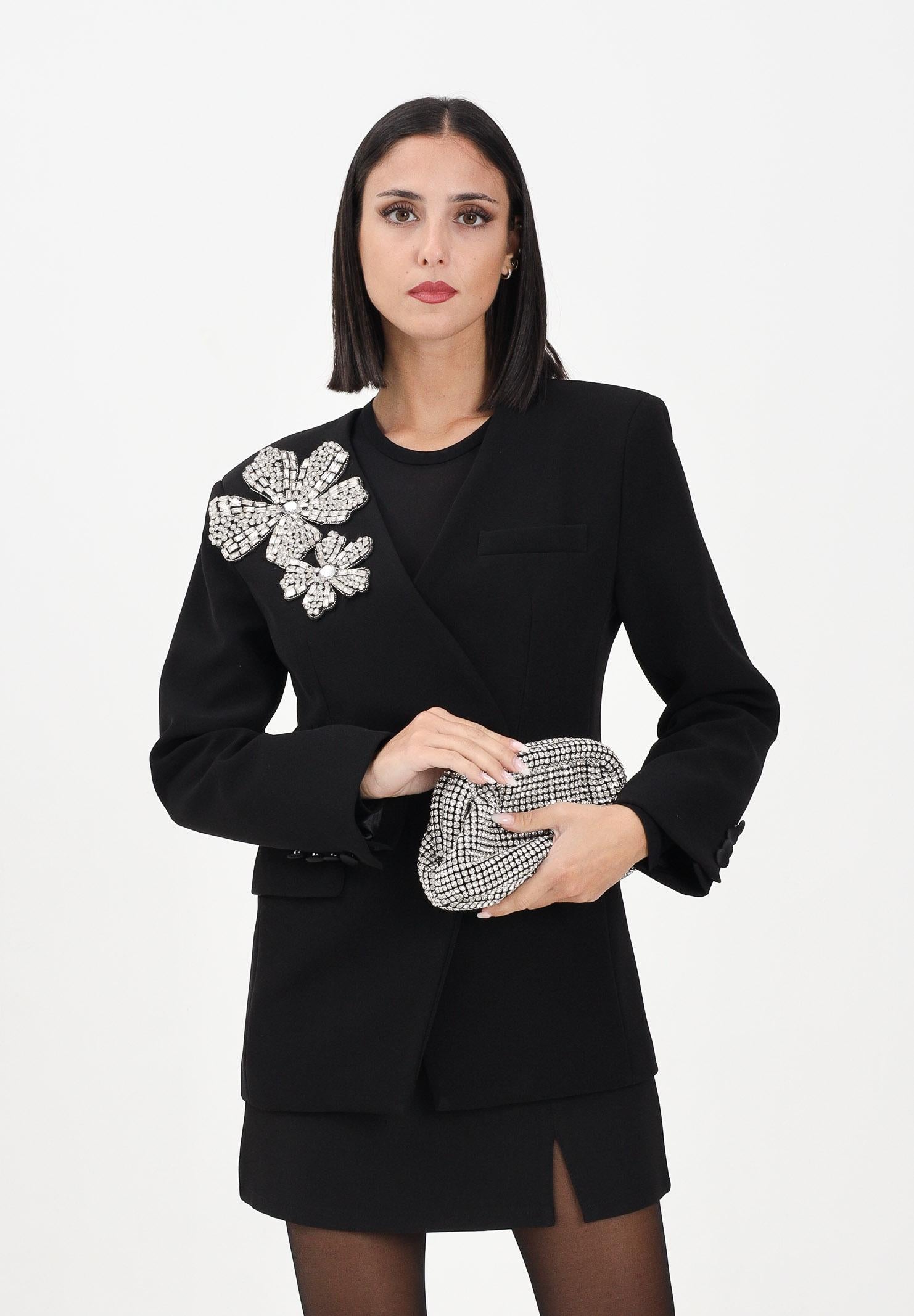 TPN Giacca doppiopetto Arlee nera da donna con applicazione fiore in strass ARLEE402W5 D6 TPN 