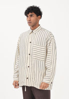 I'M BRIAN Camicia a manica lunga crema da uomo con motivo a righe marroni CA3636 0025 I'M BRIAN 