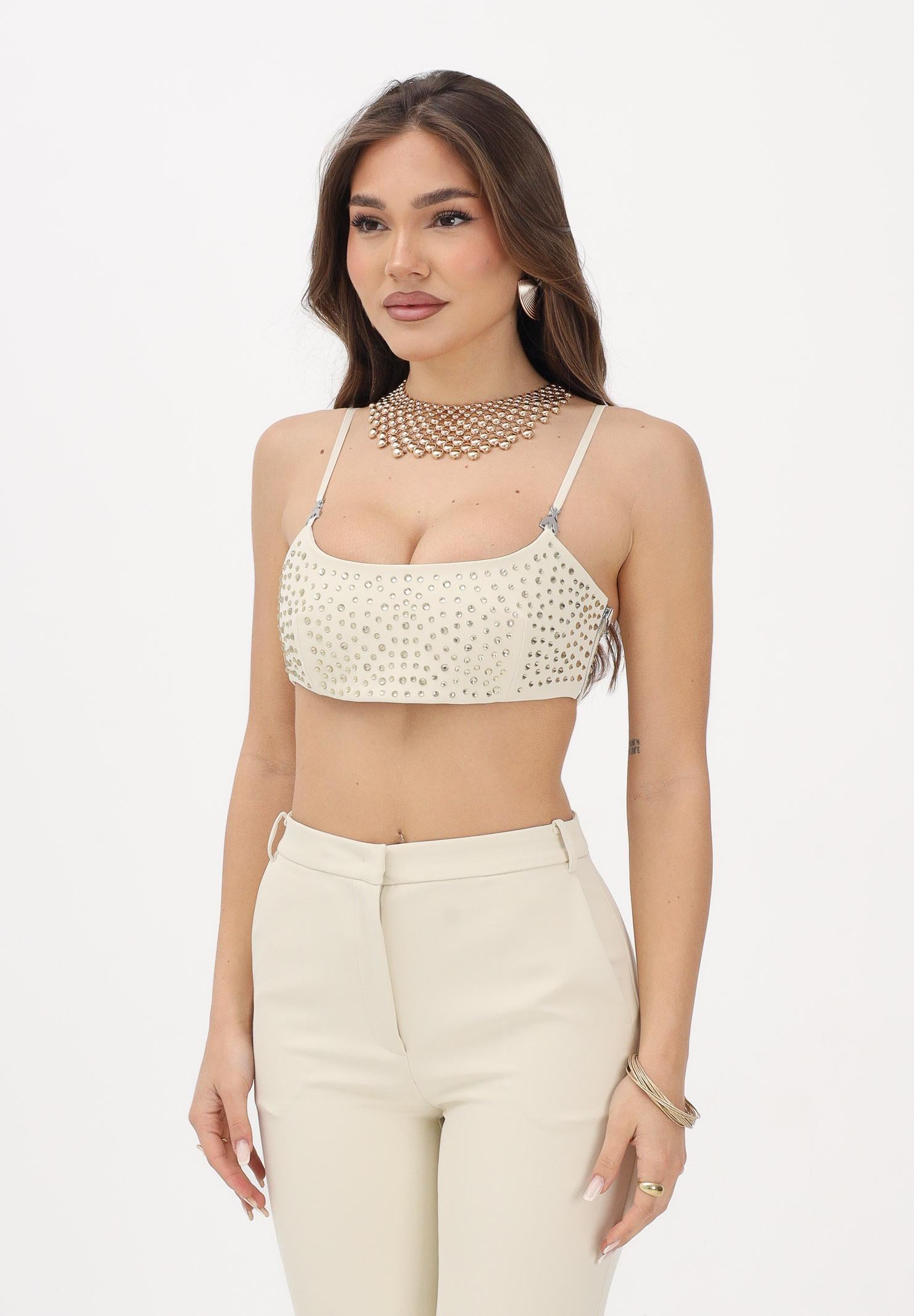PATRIZIA PEPE Top elegante crema da donna con strass 2C1694A737 W418 PATRIZIA PEPE 