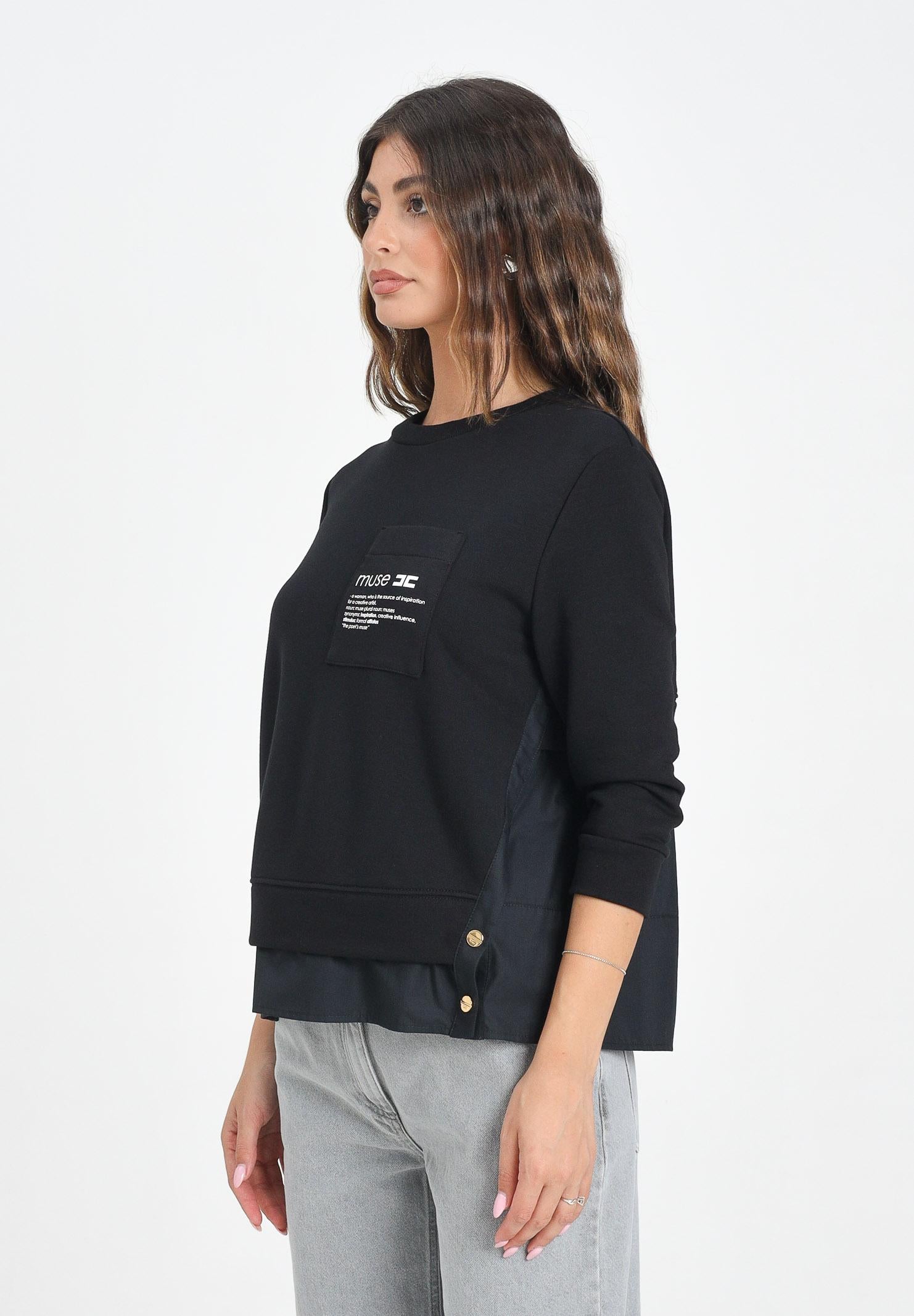 ELISABETTA FRANCHI Felpa girocollo nera da donna con dettagli in popeline MD00656E2 110 ELISABETTA FRANCHI 