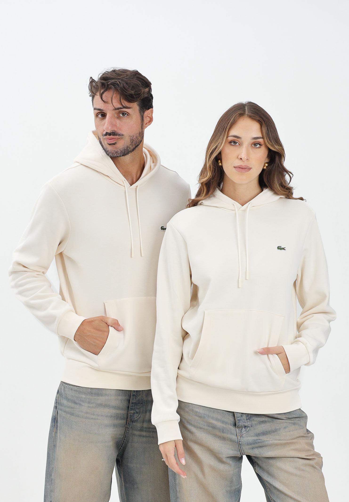 LACOSTE Felpa con cappuccio panna per uomo e donna SH9623 XFJ LACOSTE 