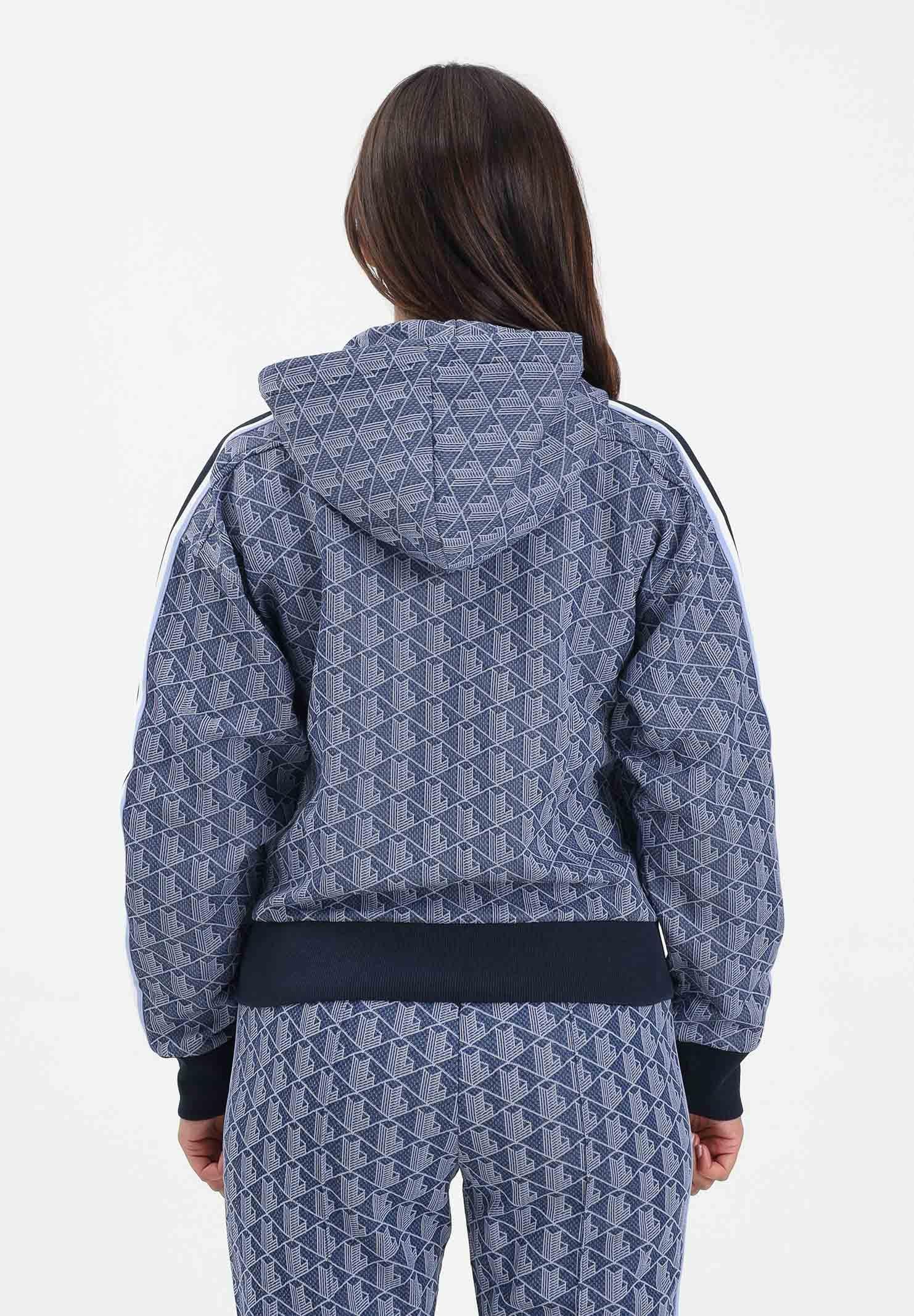 LACOSTE Felpa con zip blu da donna in jacquard con monogramma SF7606 AIT LACOSTE 