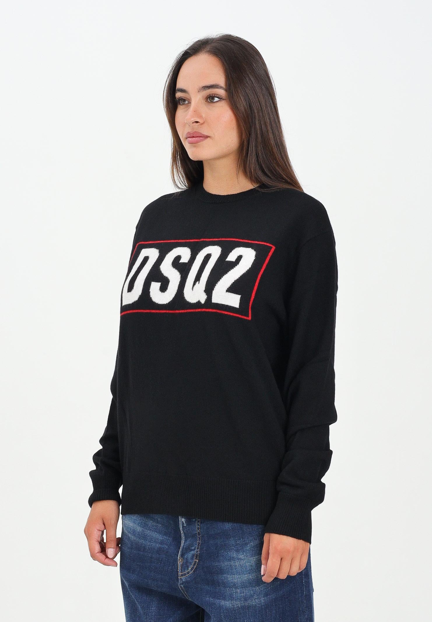 DSQUARED2 Maglioncino girocollo nero per donna, ragazzi e bambini con logo DSQ2 DQ3071D0AFF DQ900 DSQUARED2 