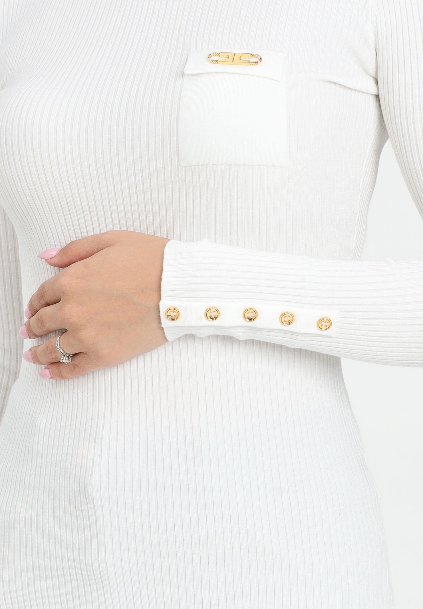 ELISABETTA FRANCHI Maglioncino a collo alto avorio da donna con taschino MK11B56E2 360 ELISABETTA FRANCHI 