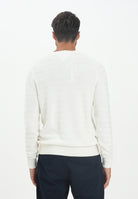 TOMMY HILFIGER Maglioncino girocollo panna da uomo con motivo a righe tramate MW0MW39535Z00  TOMMY HILFIGER 