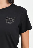 PINKO T-shirt a manica corta nera da donna con ricamo logo Love Birds in cristalli 103320A2RN Z99 PINKO 