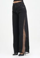 VICOLO Jeans Lexie nero da donna con inserzioni laterali in tulle DF5026 VU VICOLO 