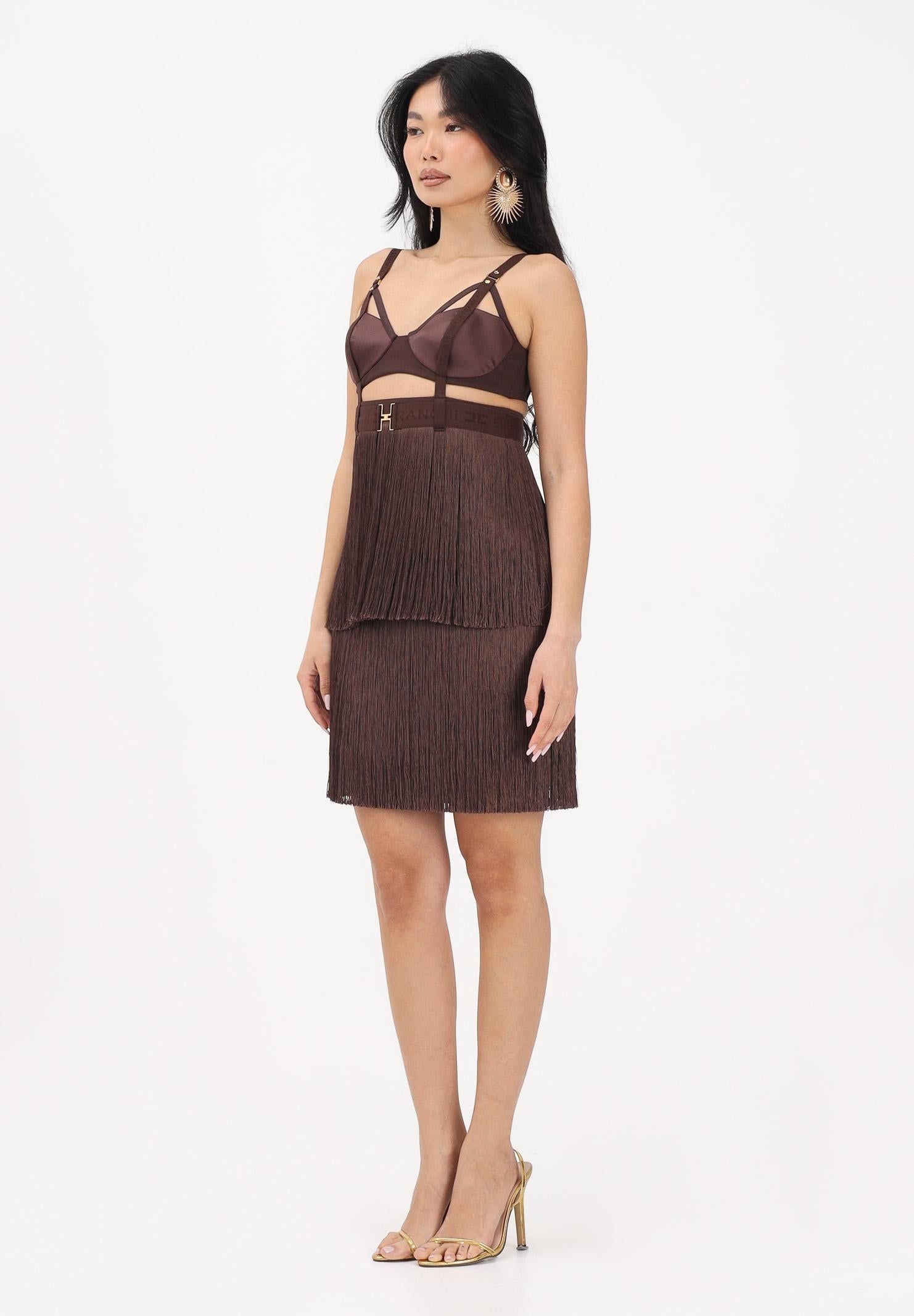 ELISABETTA FRANCHI Abito corto cacao da donna con frange AB96662E2 644 ELISABETTA FRANCHI 