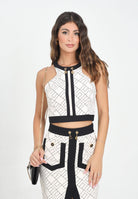 ELISABETTA FRANCHI Top elegante panna da donna con stampa logo TOS0156E2 EF1 ELISABETTA FRANCHI 