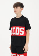 GCDS T-shirt a manica corta nera per donna, ragazzi e bambini con stampa logo Z0UJQC585J105 999R GCDS 