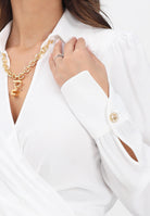 ELISABETTA FRANCHI Blusa cropped avorio da donna con dettaglio gioiello CAT0256E2 360 ELISABETTA FRANCHI 