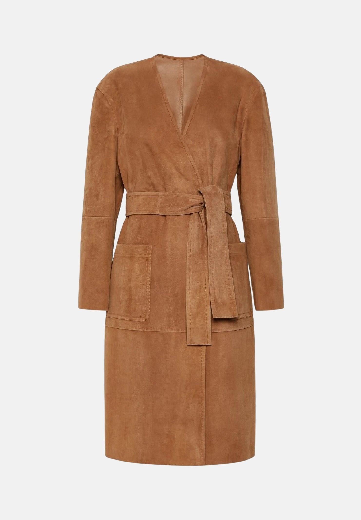 MAX MARA Studio Spolverino MSTPORTICI in pelle scamosciata primo fiore Cammello beige da donna. 2626476011600 002 MAXMARA 