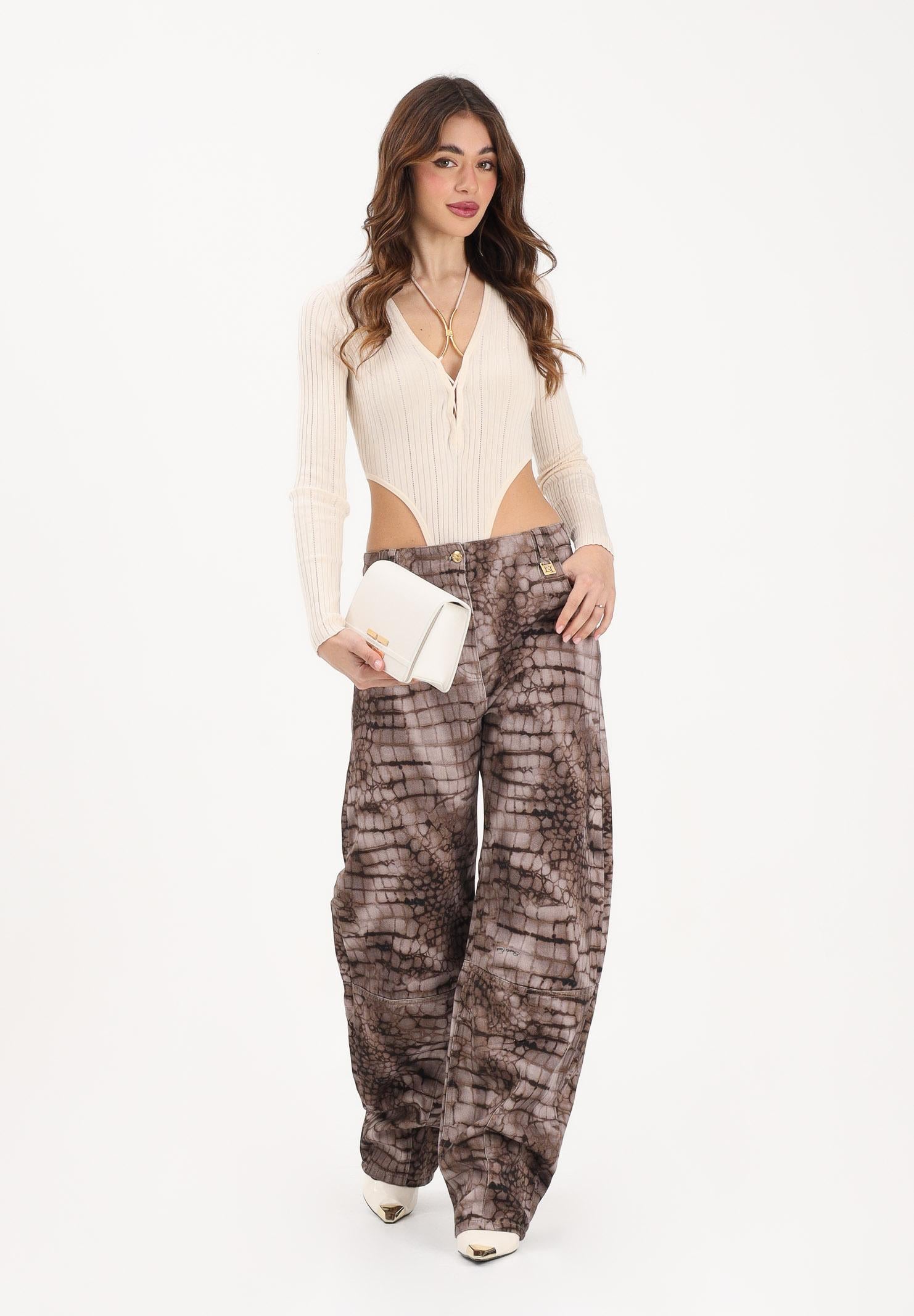 ELISABETTA FRANCHI Jeans cacao da donna con stampa alligatore PJ31D61E2 644 ELISABETTA FRANCHI 