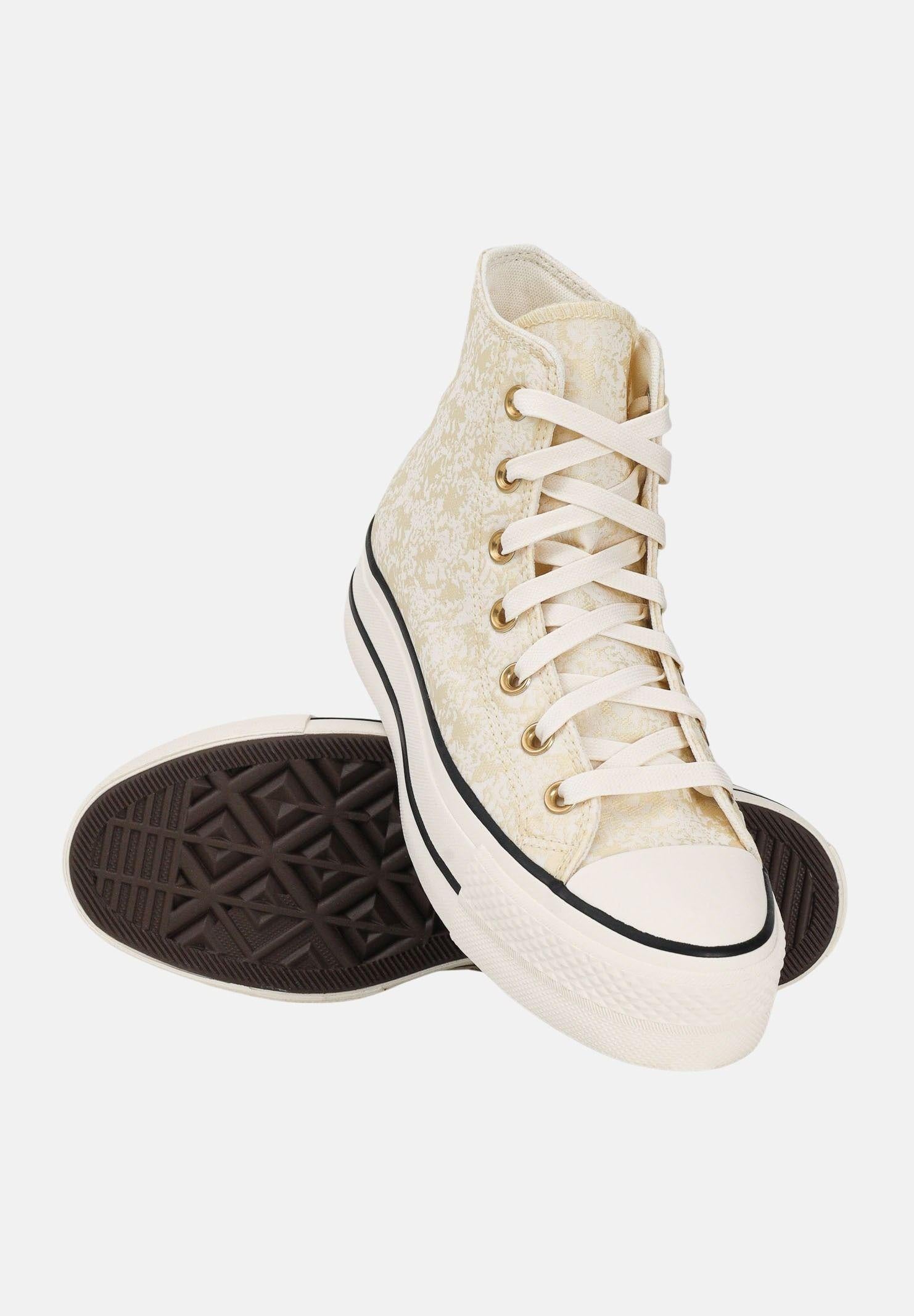 CONVERSE Sneakers Chuck Taylor All Star Lift Elevated Material Cano Alto panna e oro da donna A19115C . CONVERSE 