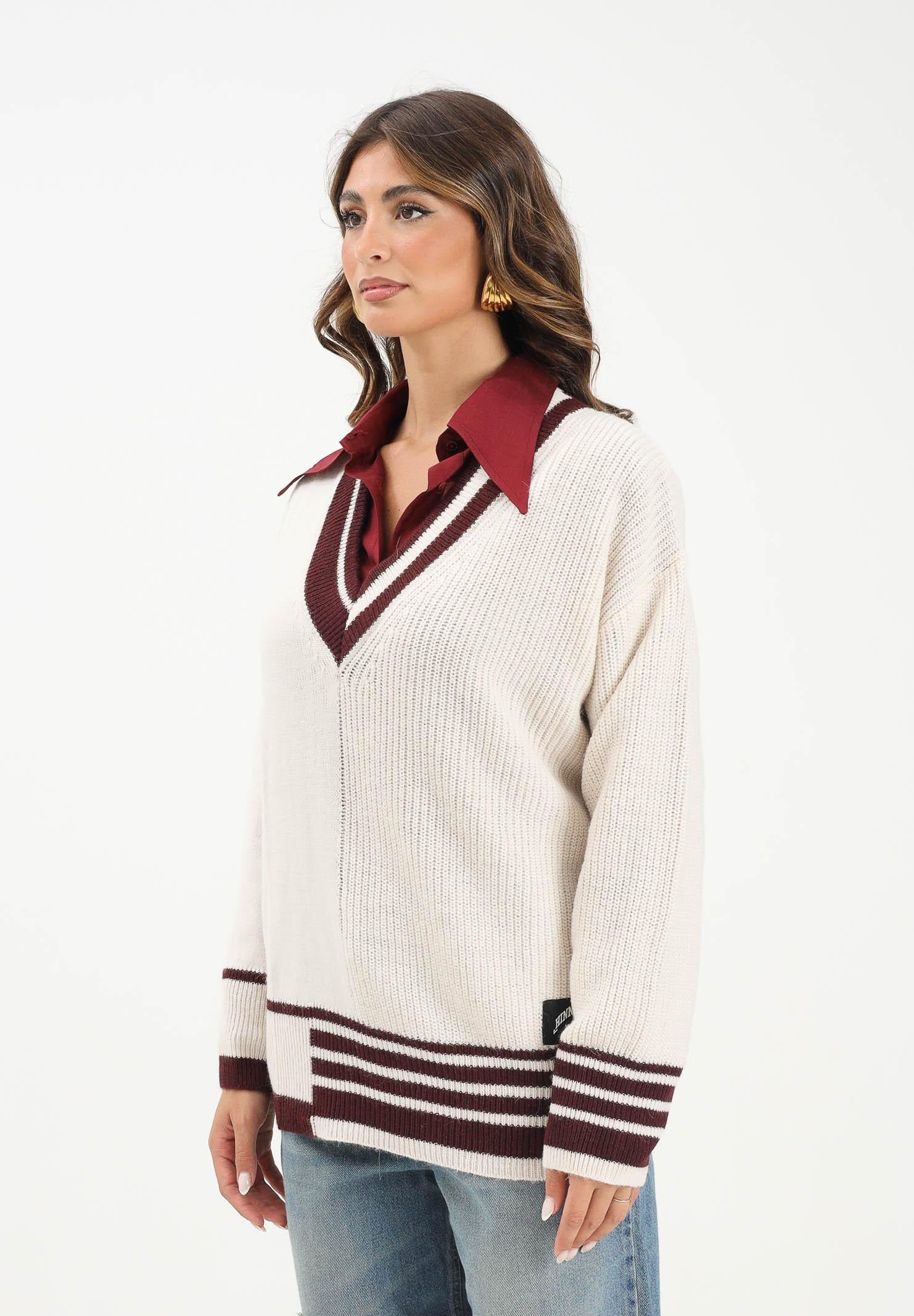 HINNOMINATE Maglioncino scollo a v panna da donna stile college HMABW02081 BI04 HINNOMINATE 