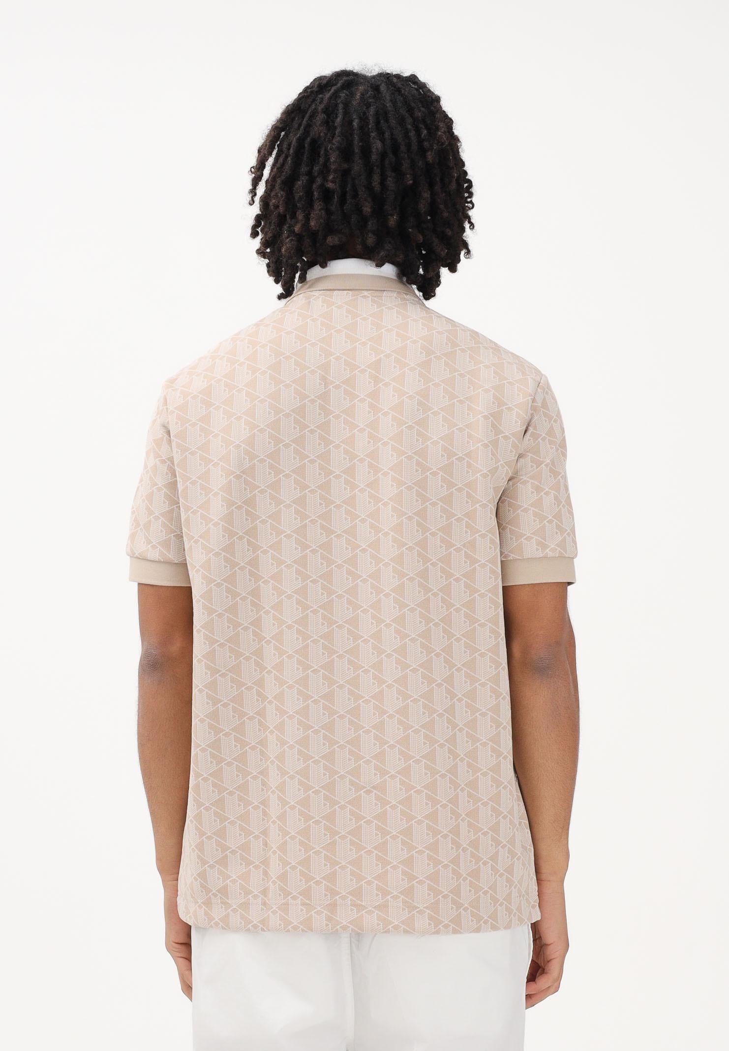 LACOSTE Polo a manica corta beige da uomo con motivo monogram DH1417 8GI LACOSTE 