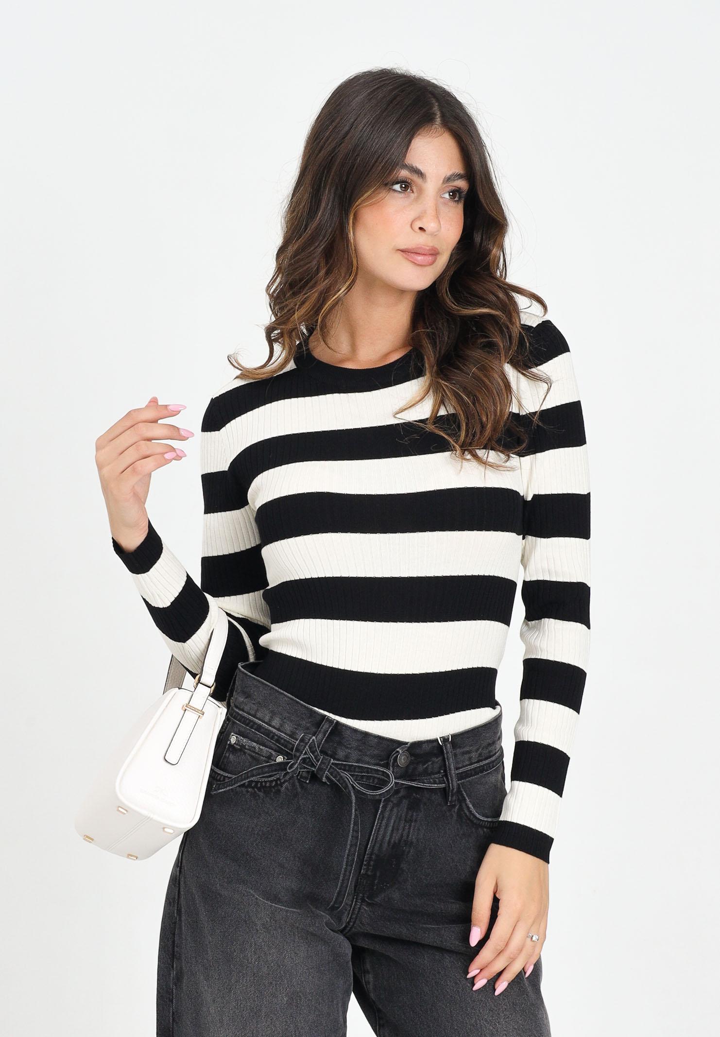 JDY Maglioncino girocollo a righe nere e panna da donna 15277223 Black JDY 