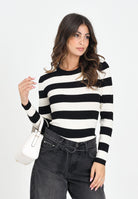 JDY Maglioncino girocollo a righe nere e panna da donna 15277223 Black JDY 
