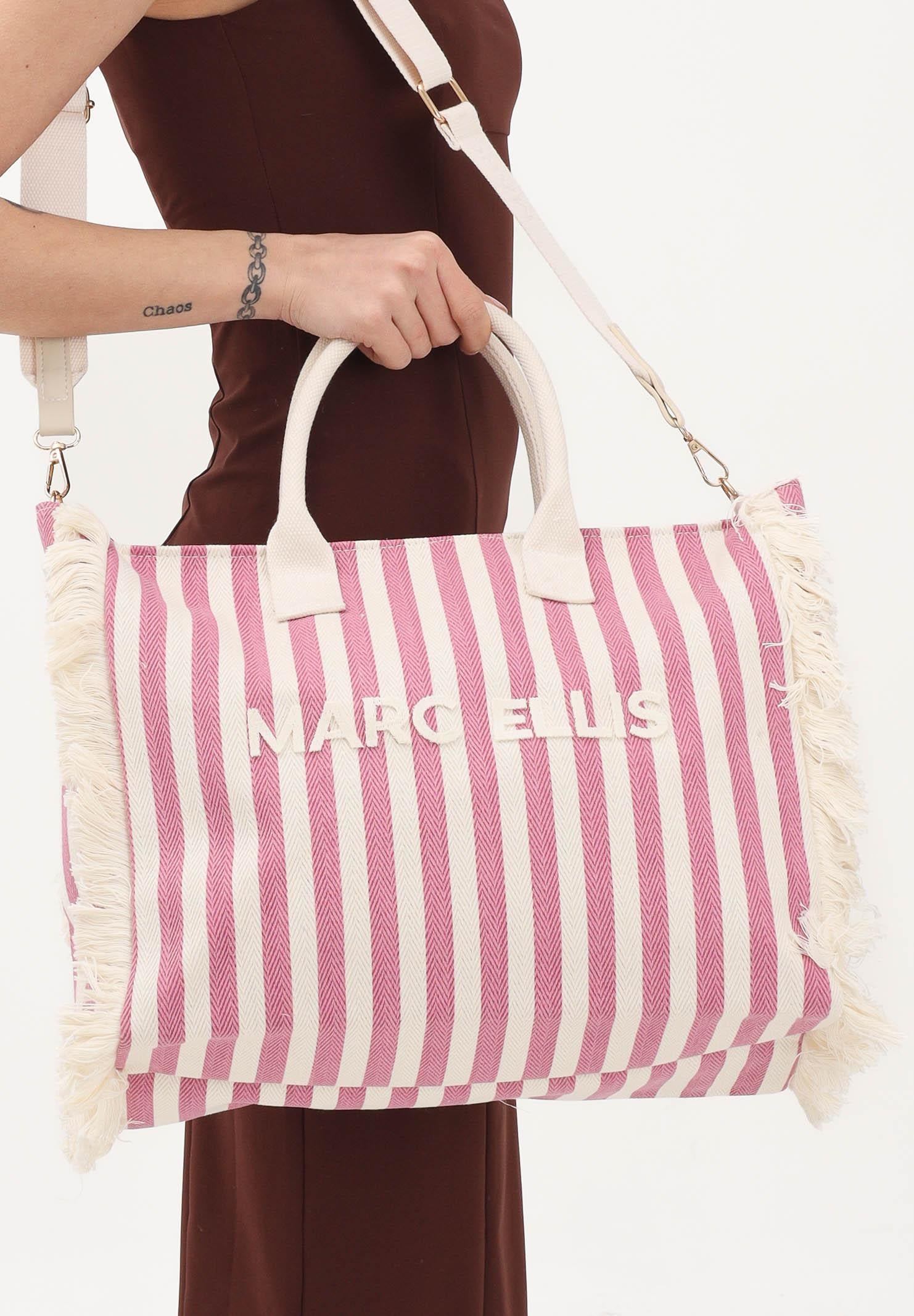 MARC ELLIS Borsa mare rosa e panna da donna con motivo a righe e logo BUBY-S-JOAN CARO MARC ELLIS 