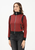 ADIDAS ORIGINALS Felpa con zip pied-de-poule rossa e nera da donna JY3461  ADIDAS ORIGINALS 