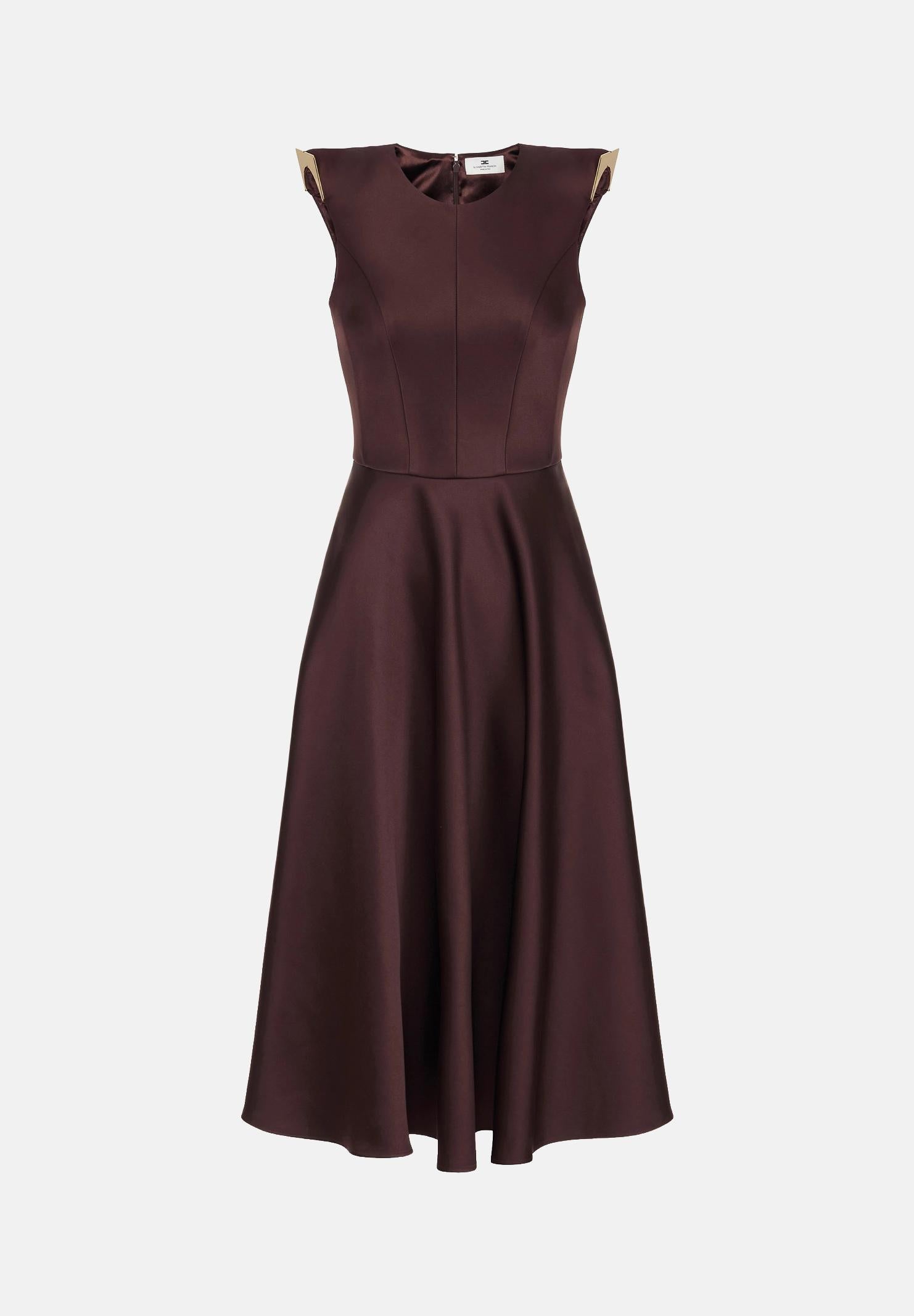ELISABETTA FRANCHI abito midi in duchesse cacao marrone  donna. AB95462E2 644 ELISABETTA FRANCHI 