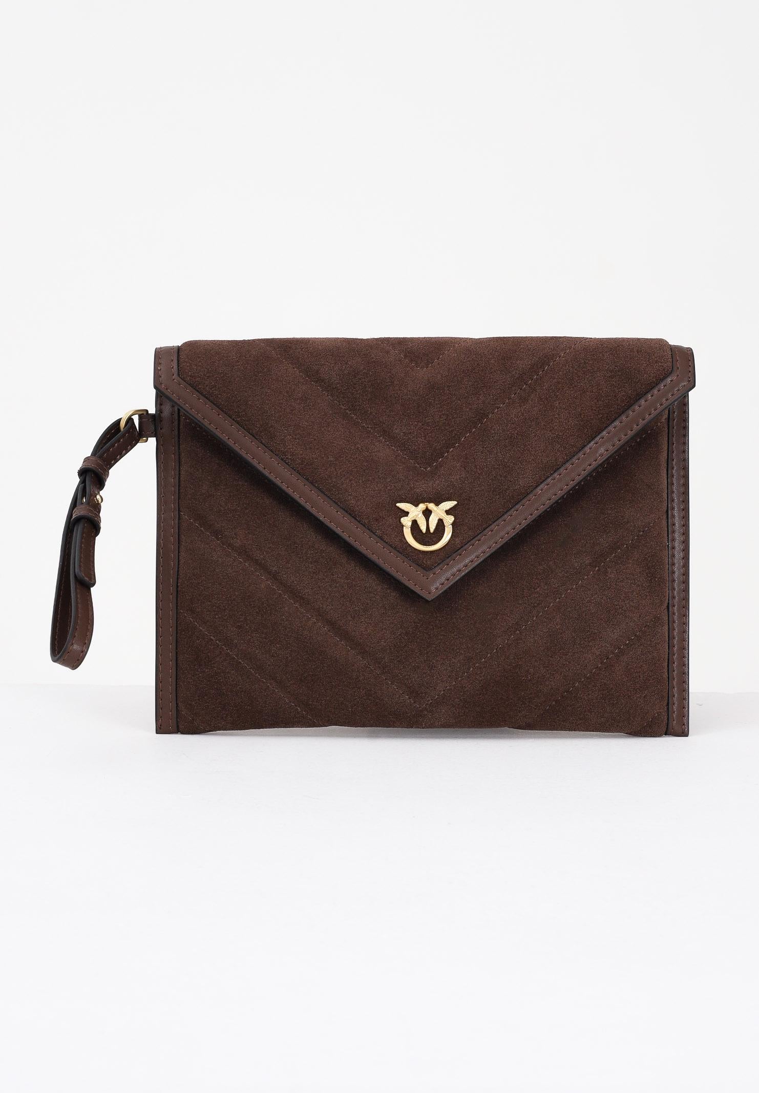 PINKO Pochette realizzata in pelle scamosciata marrone da donna con logo Love Birds 104820A2JH L74V PINKO 