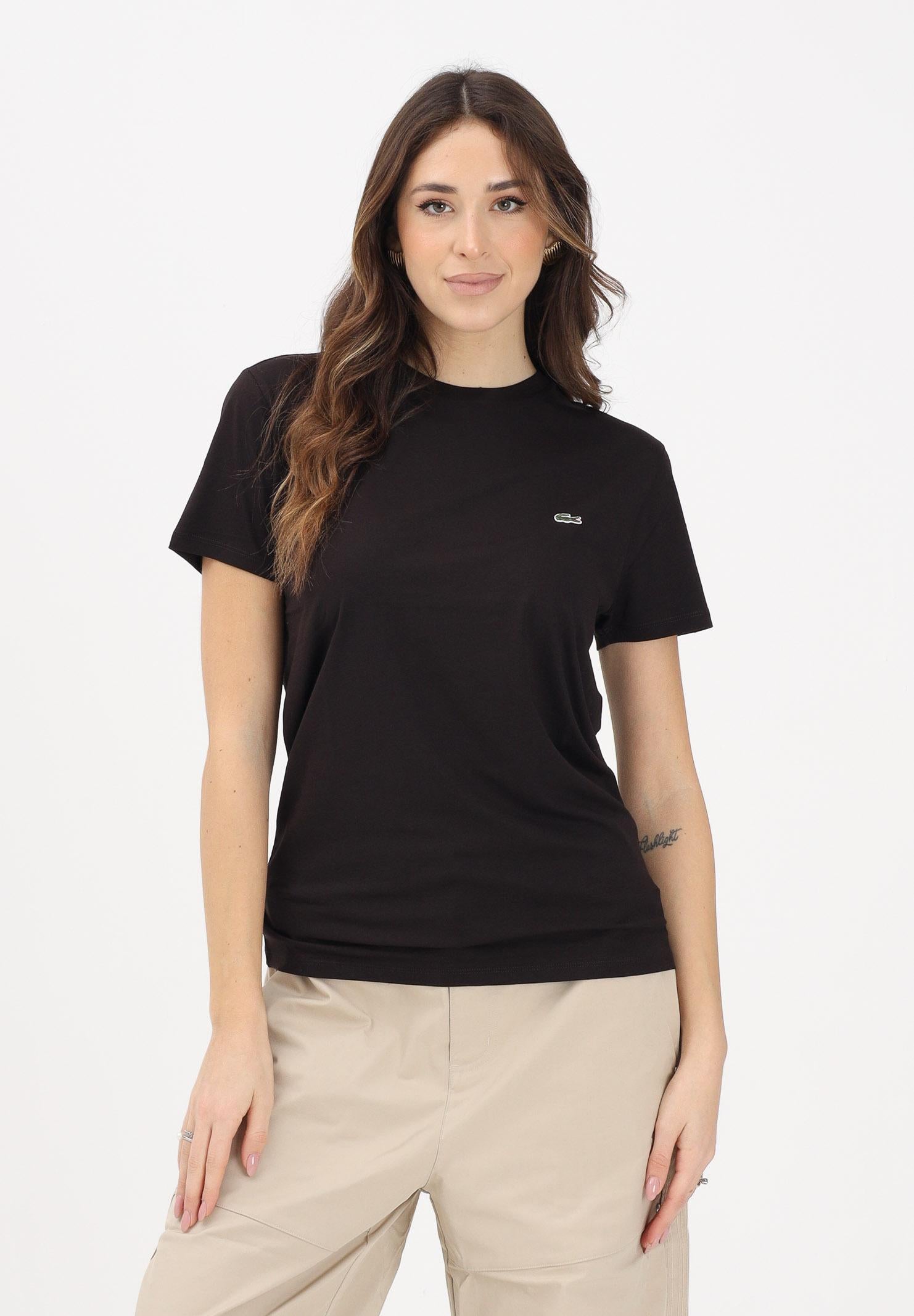 LACOSTE T-shirt a manica corta marrone per uomo e donna con patch logo TH6709 3LA LACOSTE 