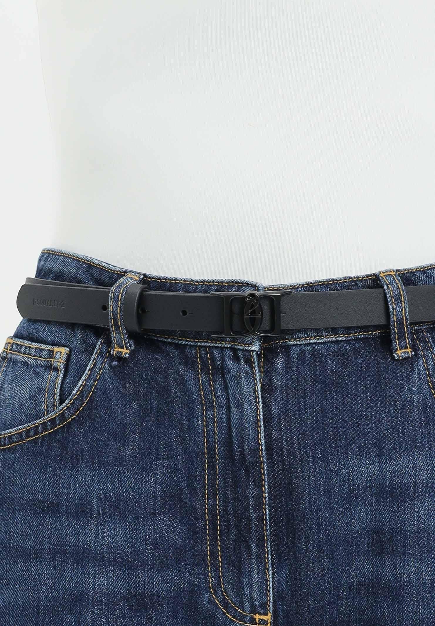 DSQUARED2 Cintura nera da donna in vera pelle con fibbia D2 DQ3119D0AFH DQ900 DSQUARED2 