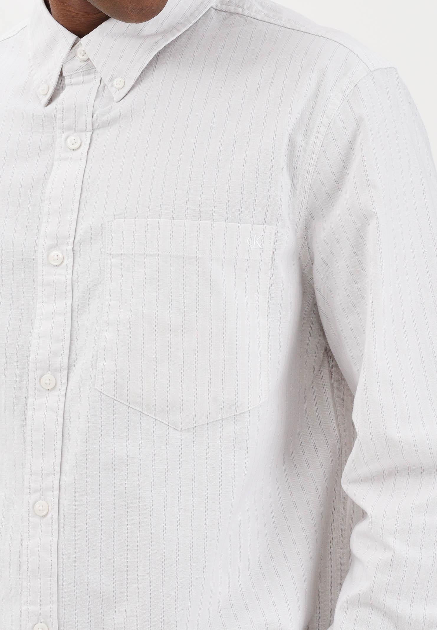 CALVIN KLEIN JEANS Camicia a manica lunga bianca da uomo con fantasia a righe sottili beige LV04RF100G 67U CALVIN KLEIN JEANS 