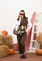 ONLY Gilet da donna con motivo argyle nei toni caldi del marrone, beige e panna 15353229 Chestnut ONLY 