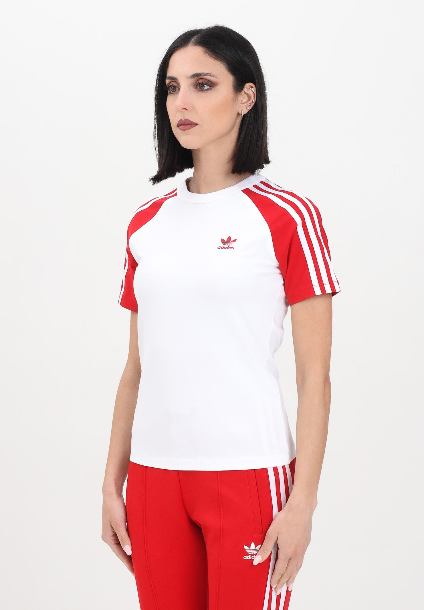 ADIDAS ORIGINALS T-shirt a manica corta Adicolor 3-Stripes Raglan Slim bianca e rossa da donna JD0835  ADIDAS ORIGINALS 