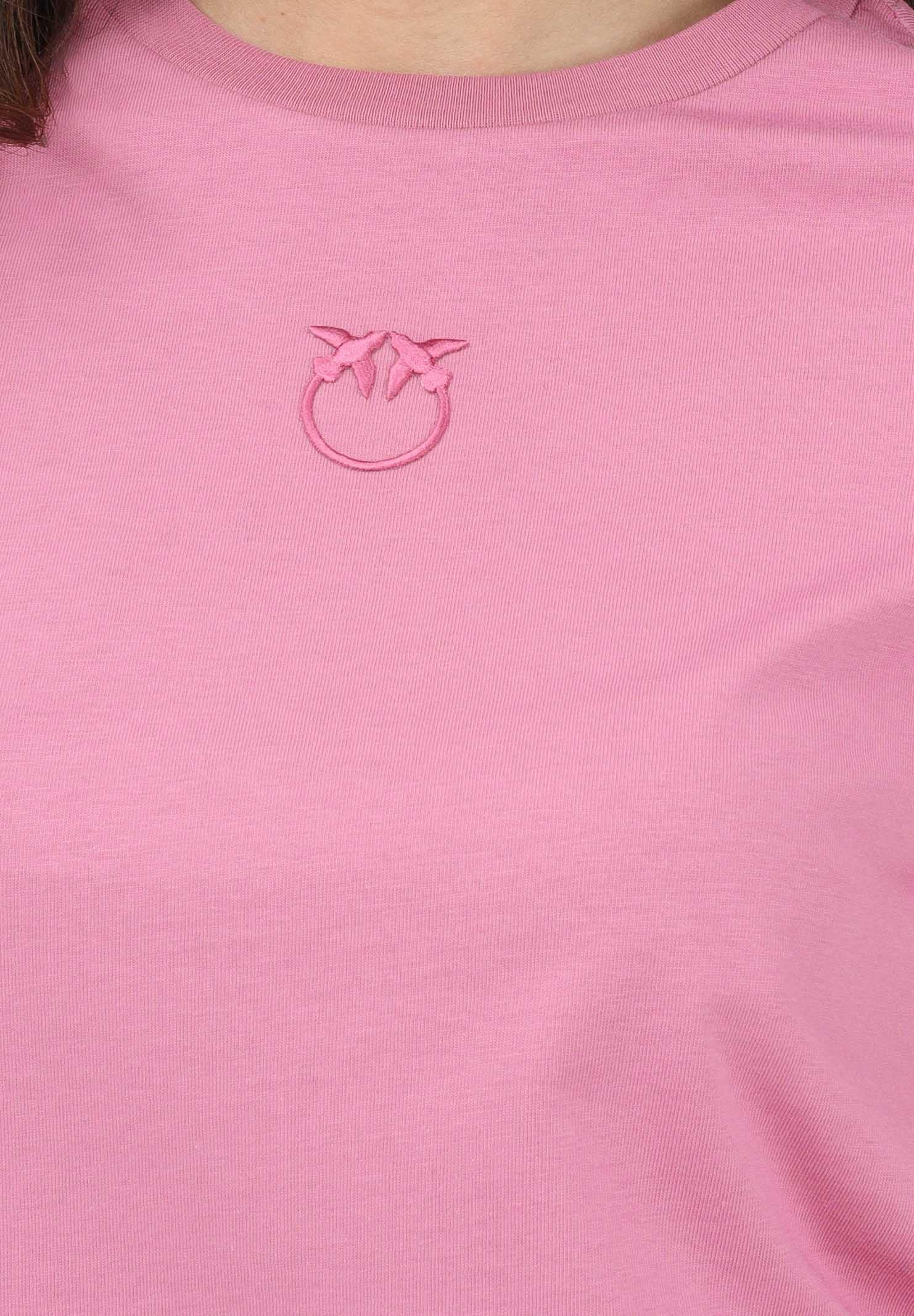 PINKO T-shirt a manica corta rosa da donna con ricamo logo Love Birds 100355A339 Q48 PINKO 