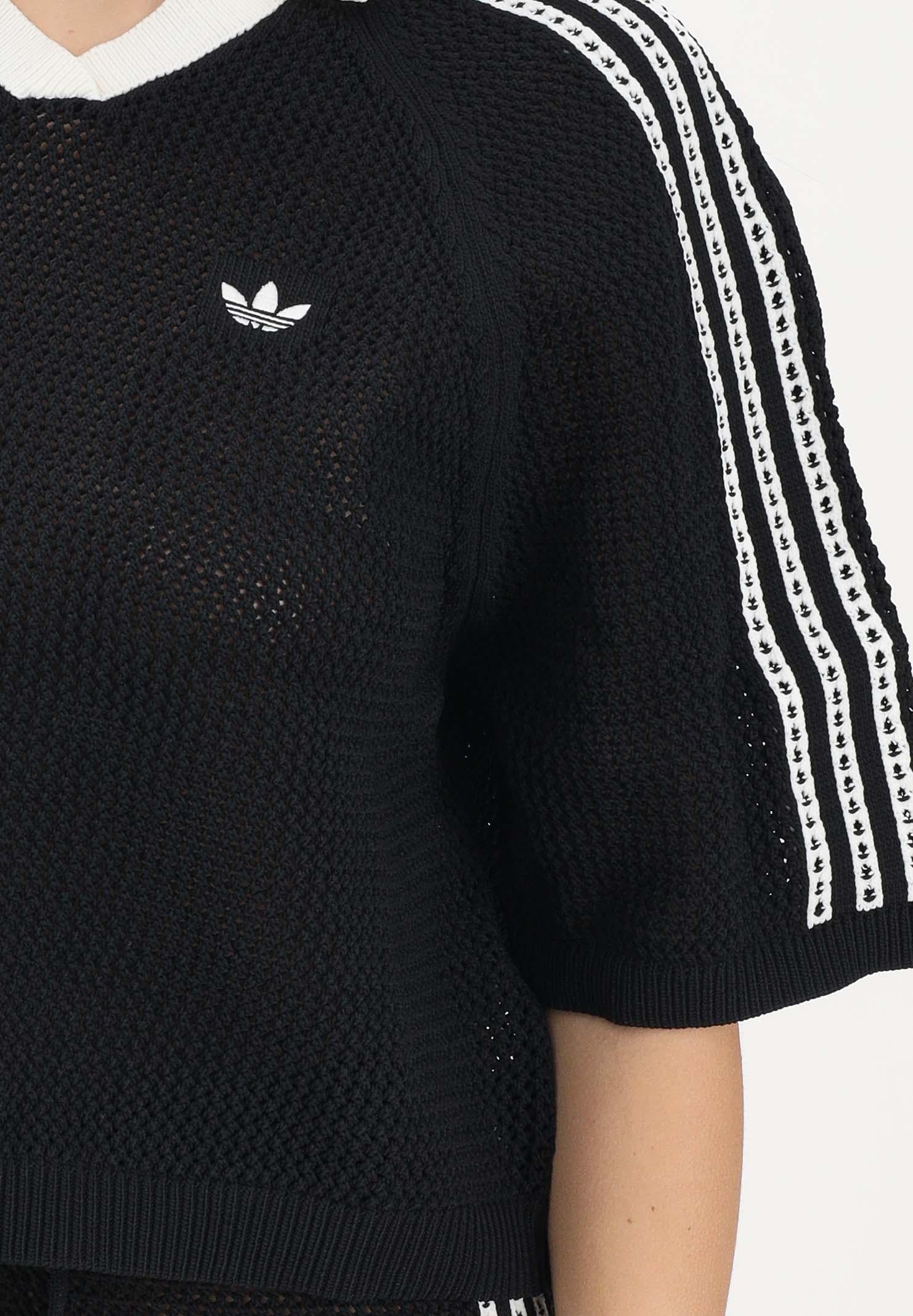 ADIDAS ORIGINALS Polo a manica corta KNITTED CROCHET nera da donna KC6491 . ADIDAS ORIGINALS 