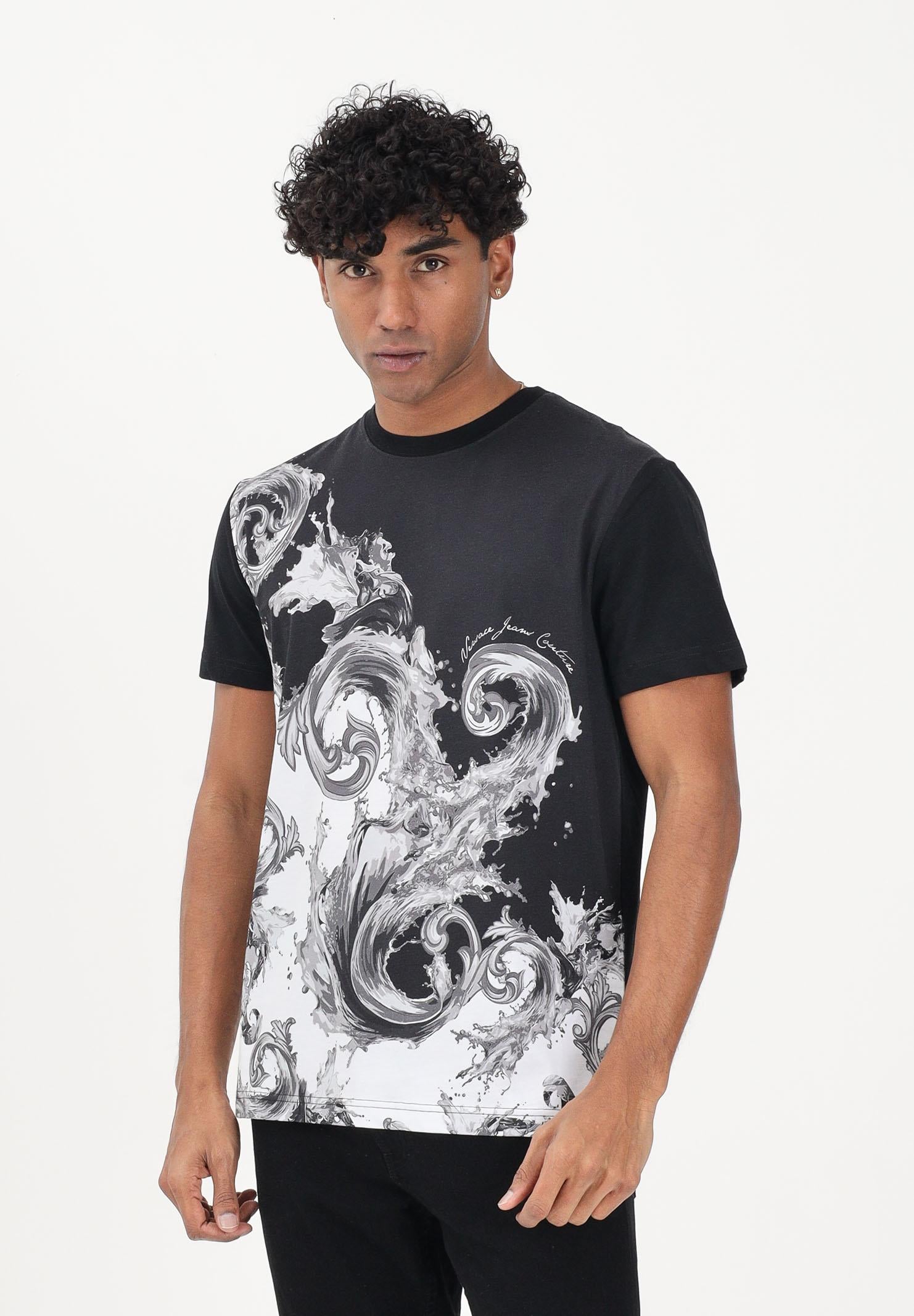 VERSACE JEANS COUTURE T-shirt a manica corta nera da uomo con stampa Wave Couture 80GAH6SBJS541 V22 VERSACE JEANS COUTURE 