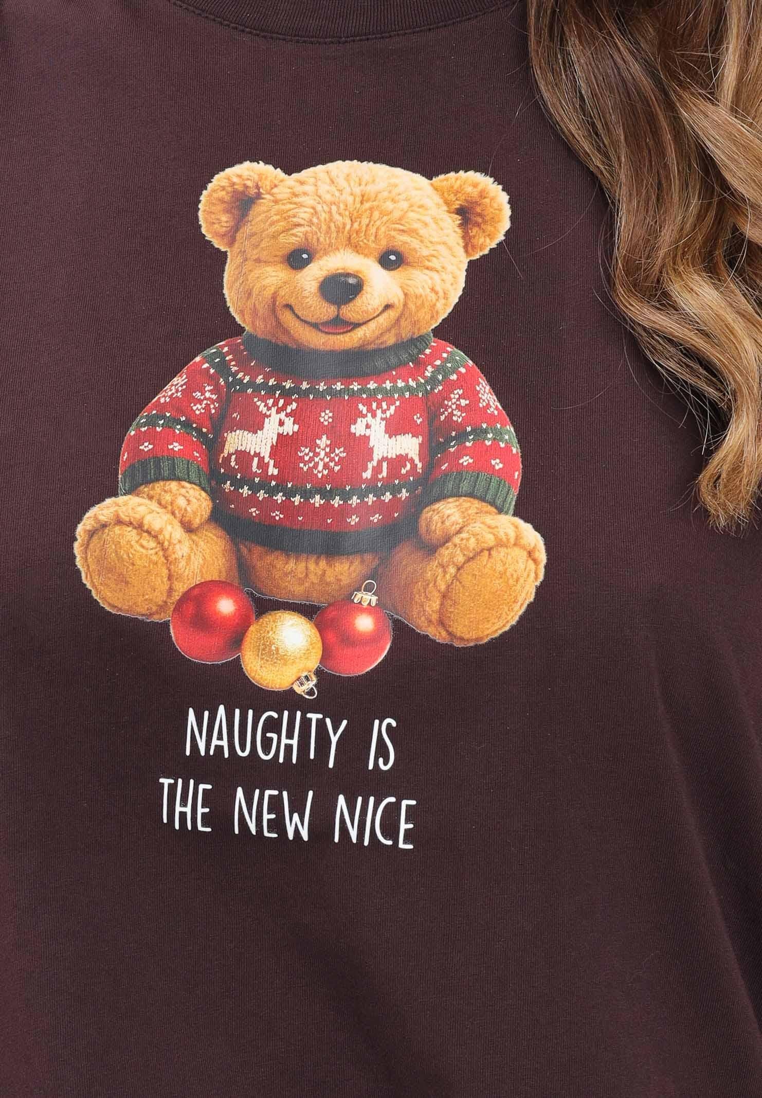 VICOLO T-shirt a manica corta marrone da donna con stampa teddy RF0620 MA VICOLO 