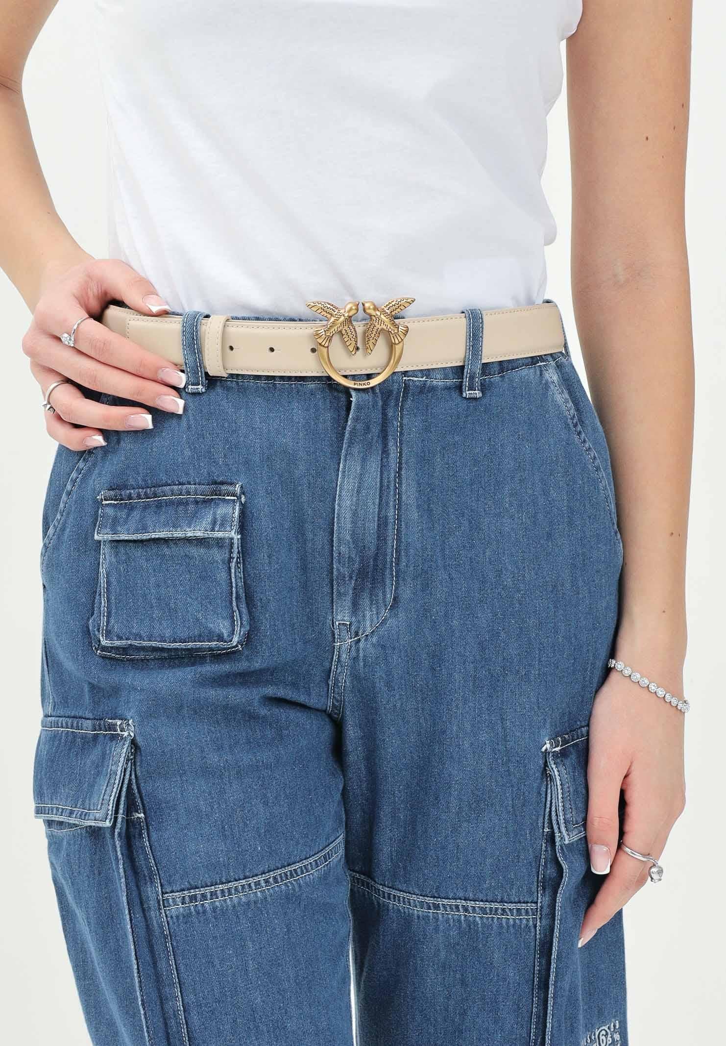 PINKO Cintura Love Birds in morbida pelle mano seta beige da donna 100125A0F1 C50Q PINKO 