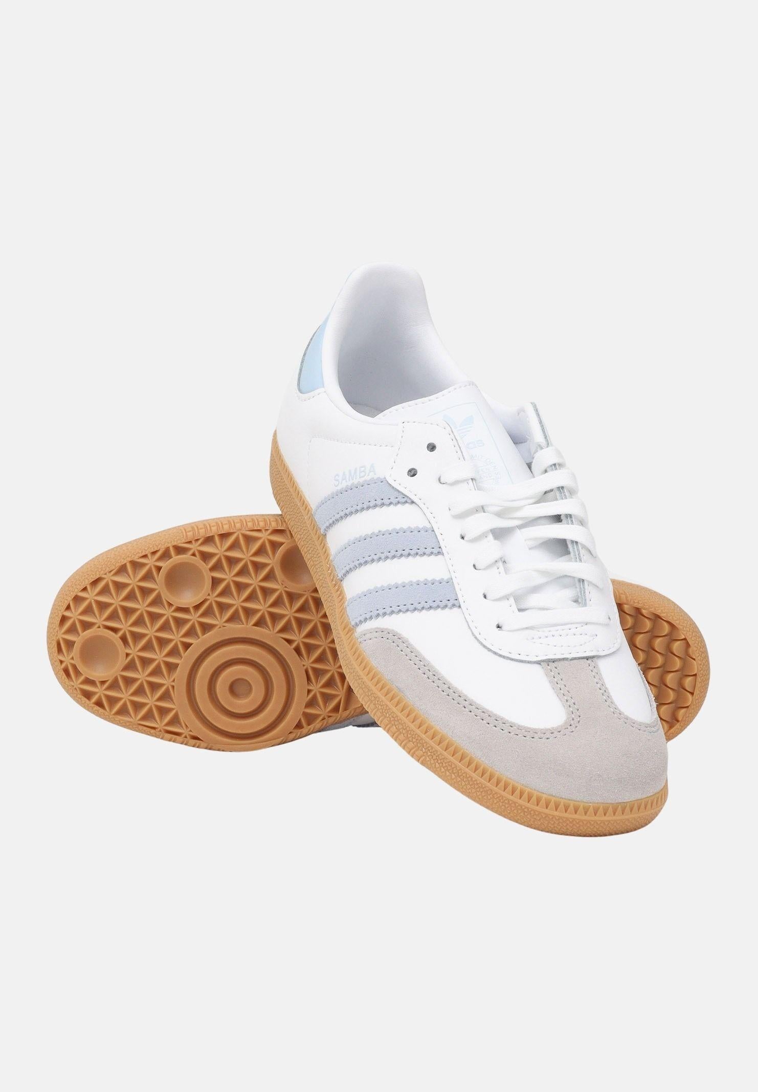 ADIDAS ORIGINALS Sneakers SAMBA OG bianche e celesti per uomo e donna JQ2019 . ADIDAS ORIGINALS 