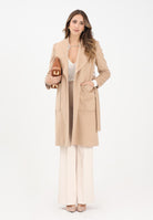 YES LONDON Cappotto beige da donna con dettagli in vera pelliccia CD1227 CA YES LONDON 