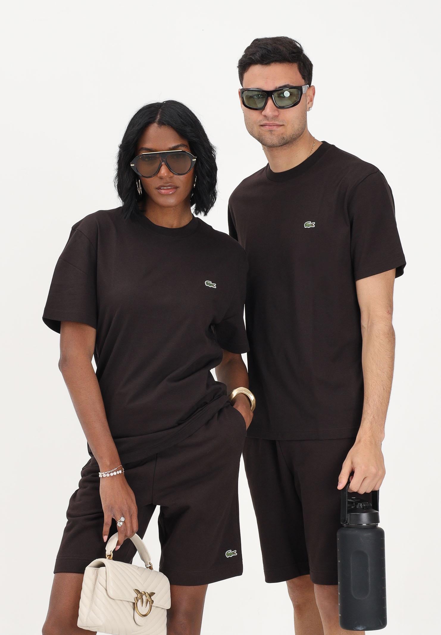 LACOSTE T-shirt a manica corta marrone per uomo e donna con logo TH7318 3LA LACOSTE 