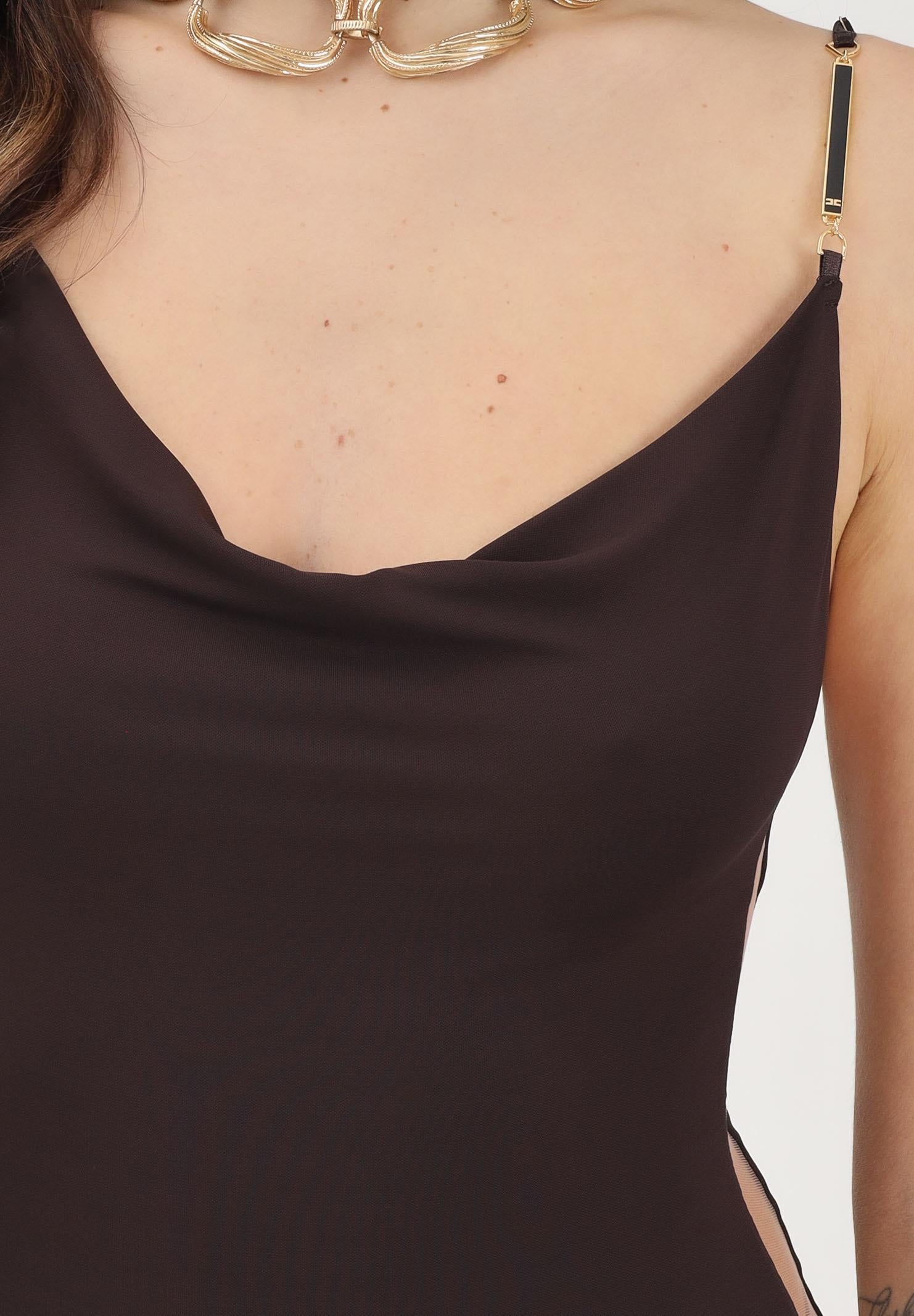 ELISABETTA FRANCHI Abito lungo marrone da donna con trasparenza ABR4762E2 EV9 ELISABETTA FRANCHI 