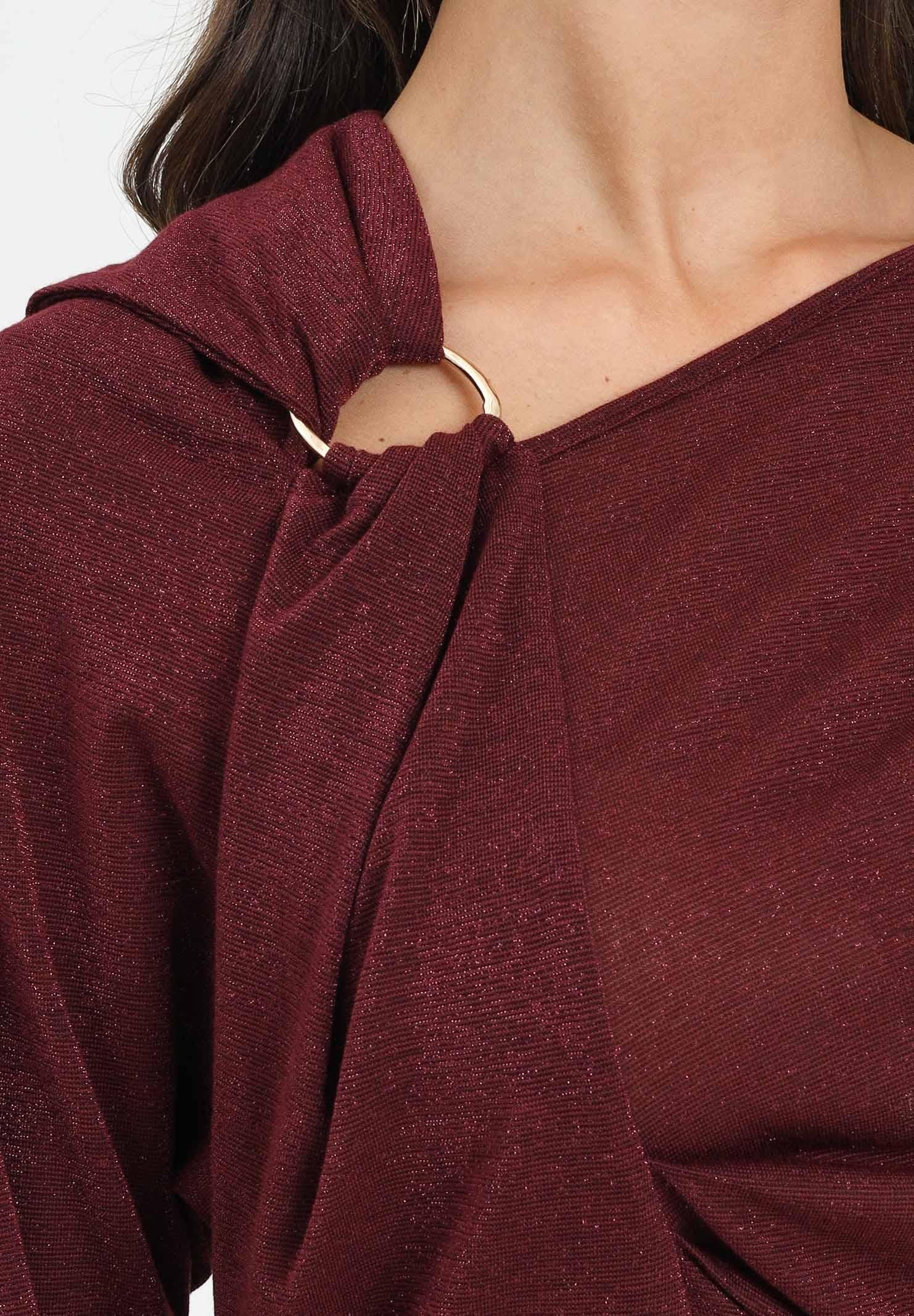 SIMONA CORSELLINI Maglia a manica lunga in tessuto lurex bordeaux da donna con anello metallico A25CPMG00701-C00137 V0741 SIMONA CORSELLINI 