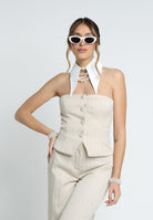 SANTAS Top BROWNIE beige da donna con motivo gessato PV2504 BEIGE SANTAS 