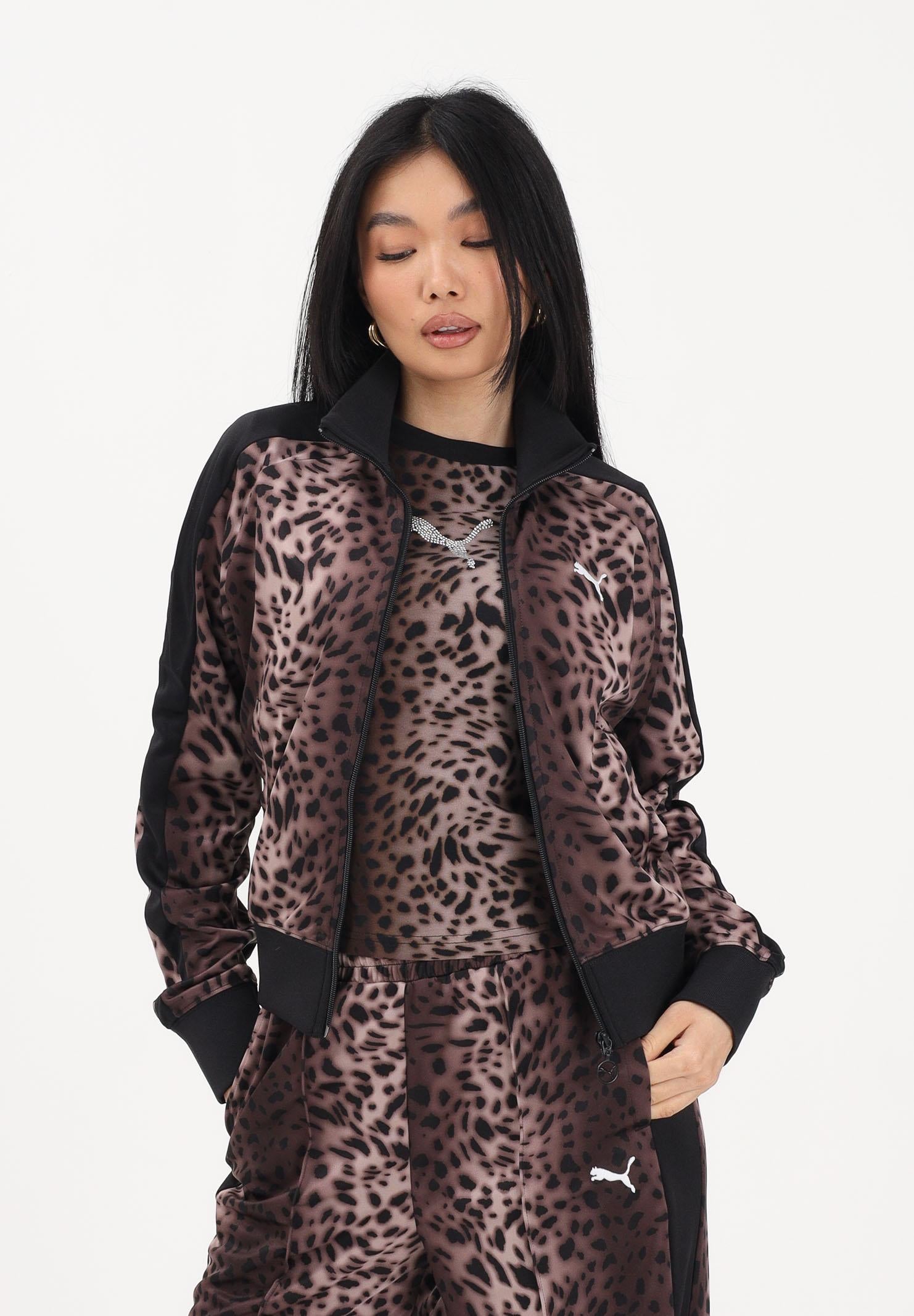 PUMA Felpa con zip T7 Leo Luxe marrone e nera da donna 634563 01 PUMA 