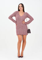 AKEP Abito corto caratterizzato da un motivo a zig-zag nei toni del bordeaux e rosa da donna VSKD11002 V1 AKEP 