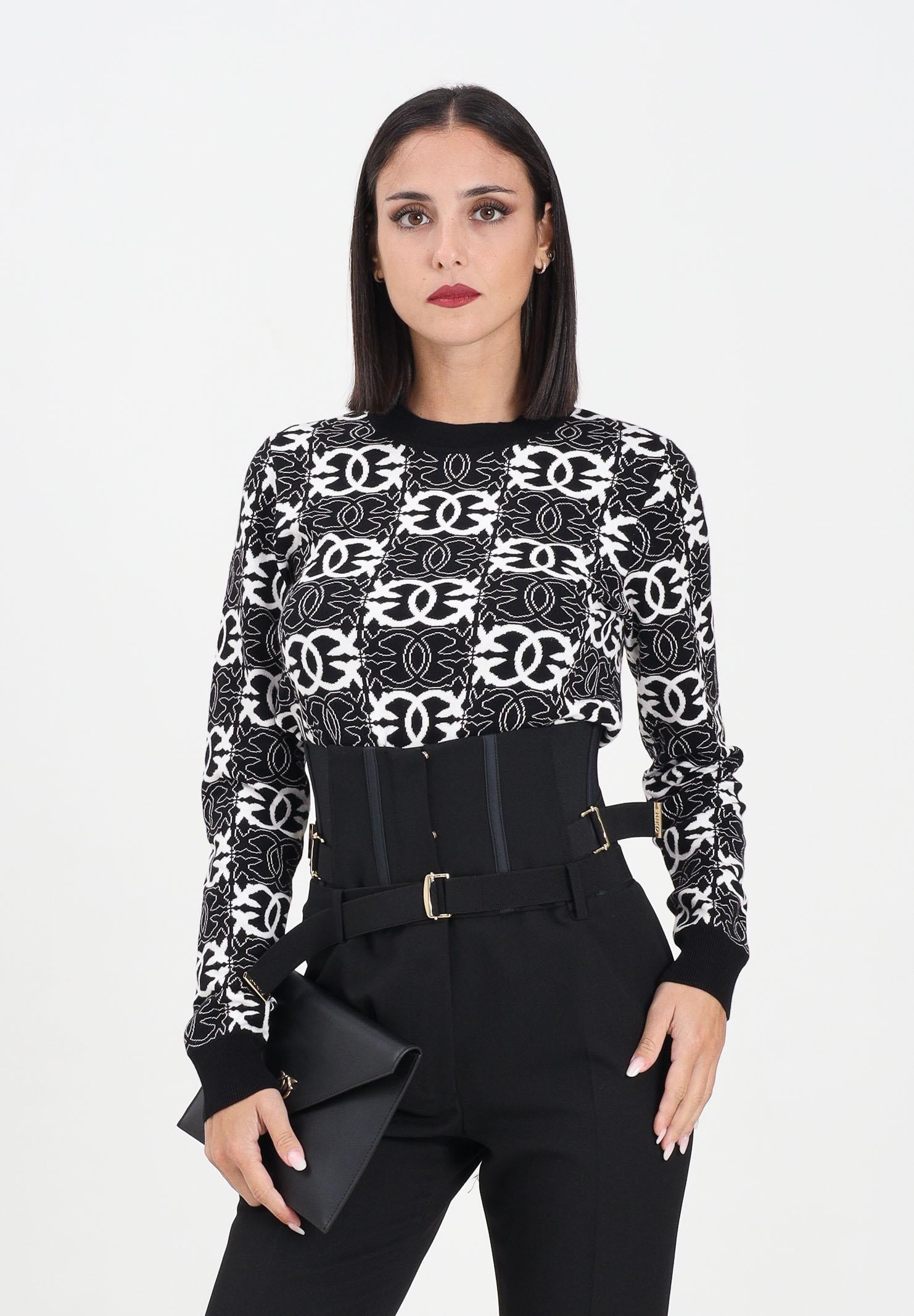 PINKO Maglioncino girocollo nero da donna con logo Love Birds 106041A2YD ZZ2 PINKO 